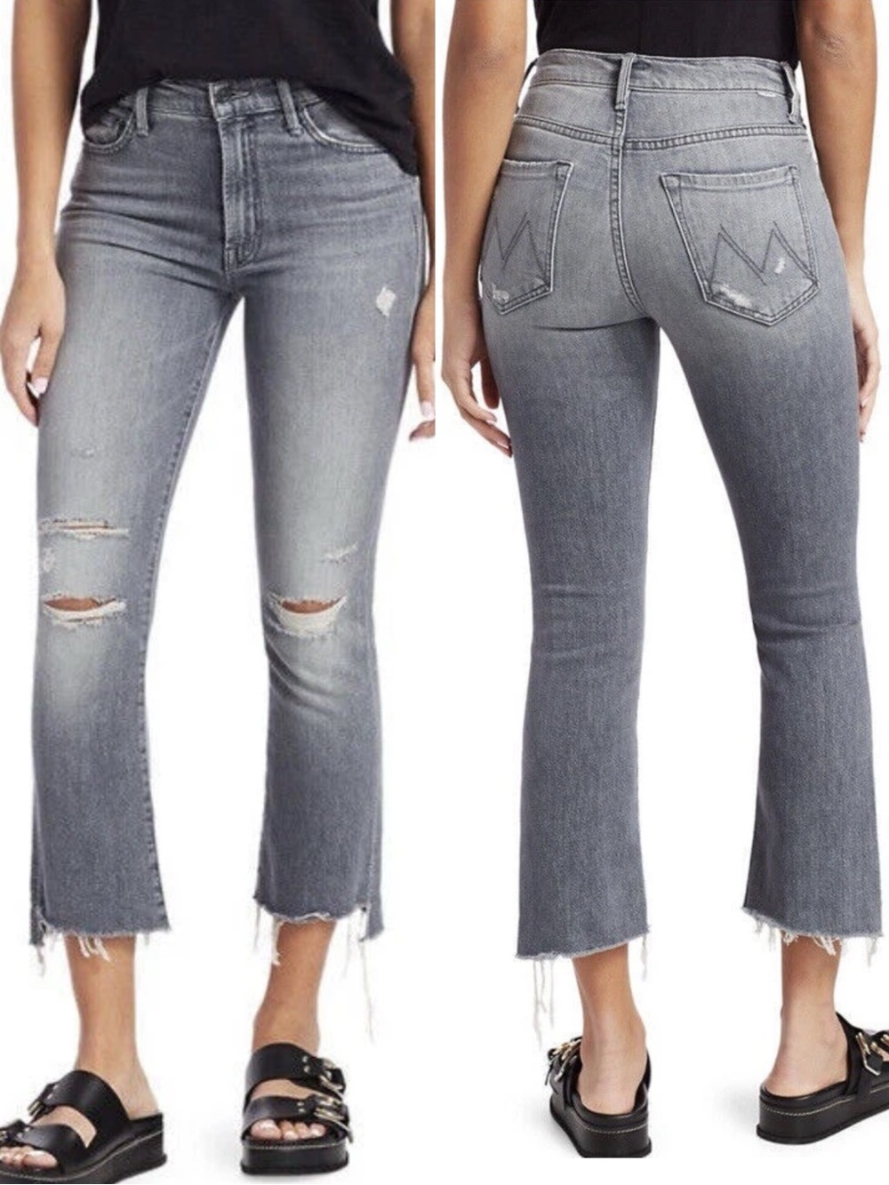 MOTHER The Insider Crop Step Fray Jeans in Ace Of Spades Distressed Size 31